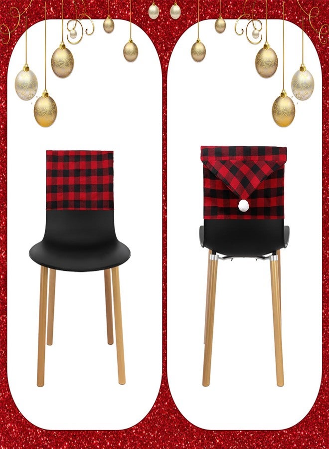 GlyinnHe 4 Pack Buffalo Plaid Christmas Chair Covers Santa Hat Chair Back Covers Red Xmas Dining Chair Slipcovers for Dining Room Holiday Christmas Decorations(Red Black - Image 3